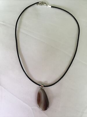 Beautiful Agate Gemstone Quartz Crystal Pendant Leather Cord Necklace Jewellery