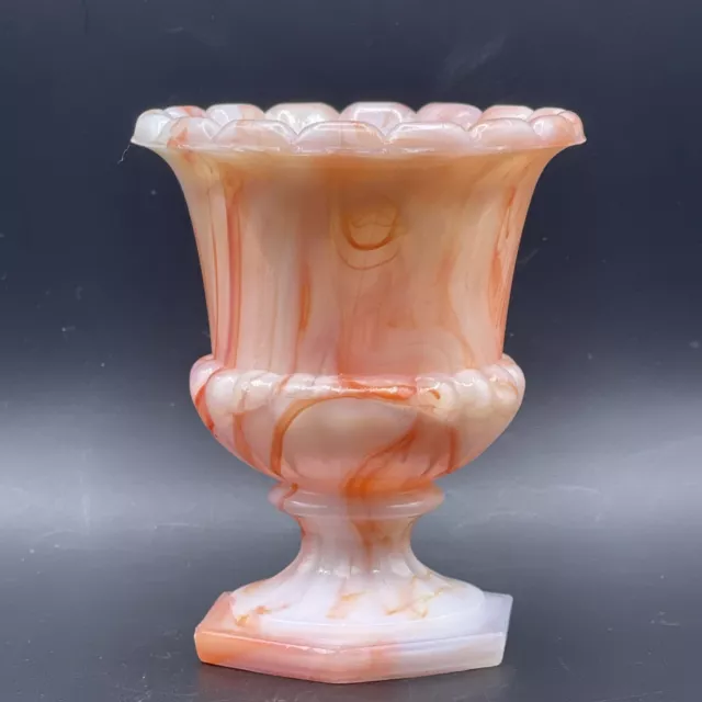 Akro Agate Orange Glass Swirled Urn Toothpick or Match Holder