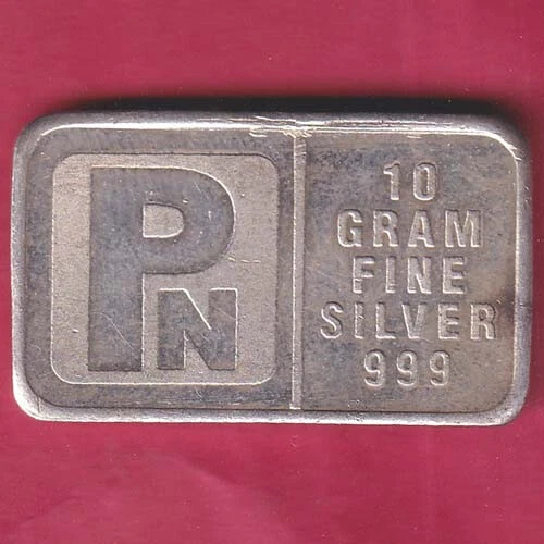 SILVER BAR W – 10.09 gm : "PN" KALASH MARK FINE SILVER 10 GMS RARE BAR#SI44