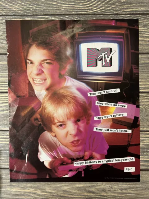 Vintage 1991 Mtv Happy Birthday To A Typical 10 Year Old Print Ad Magazine 11”