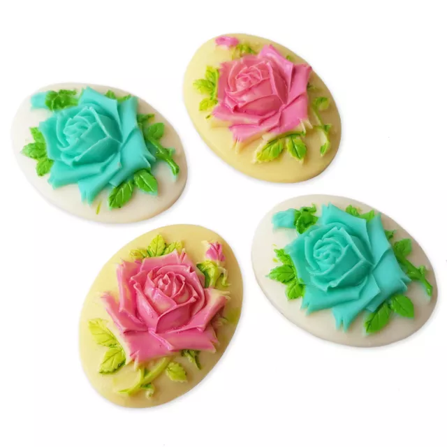 2pcs 30x40mm Oval Vintage Rose Flatback Resin Cameo Cabochon Embellishments