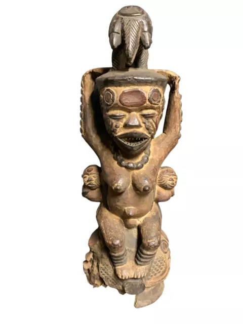 Art africain/Africa art: Statue-Masque cimier janiforme Kuyu de la RDC 60 cm.