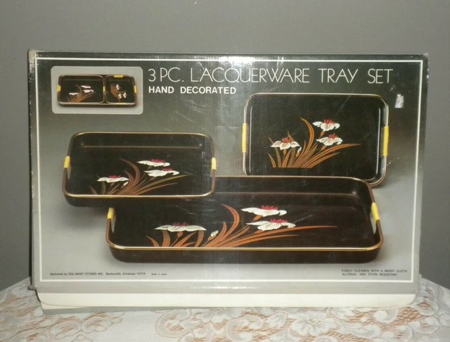 Vintage Lacquerware Nesting 3 Piece Set Japan New Old Stock