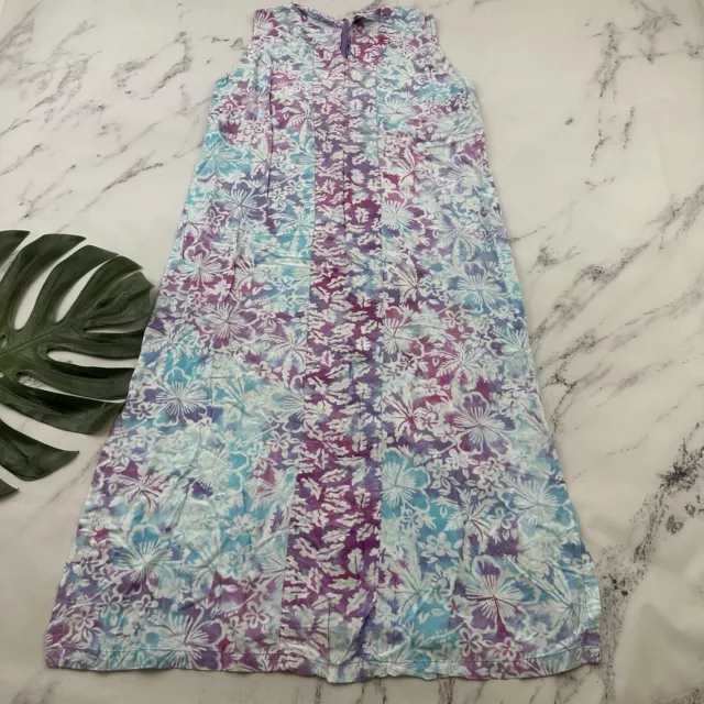 Blue Ginger Womens Maxi Dress Size L Purple Tropical Floral Tie Dye Batik
