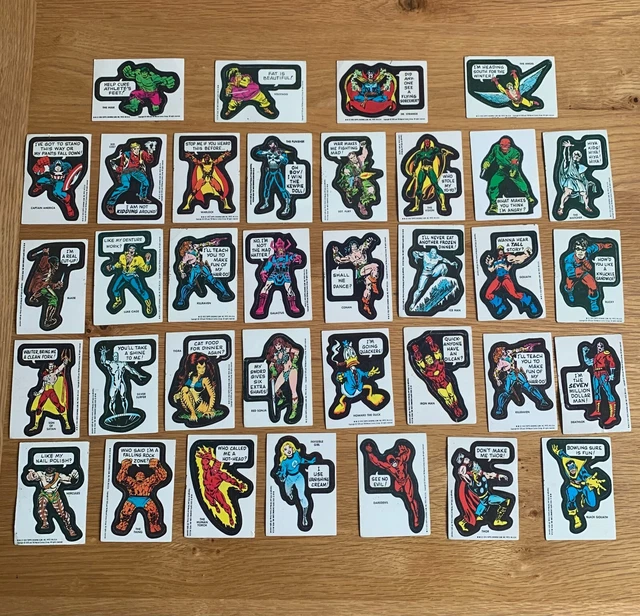 TOPPS MARVEL COMIC Book Heroes Chewing Gum Stickers / Cards 1976 Job