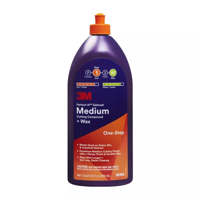 3M 36106 Perfect-It Gelcoat Medium Cutting Compound + Wax (2 en 1) 946 ml