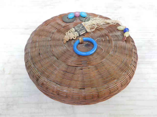 Antique Chinese Sewing Basket 7"