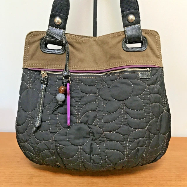 Fossil KeyPer Quilted Tote Laptop Bag Computer Brown Purple Shoulder Bag Shopper