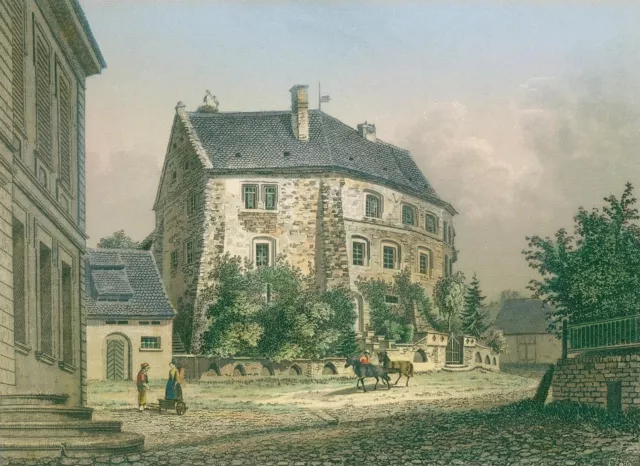 DESSAU-ROSSLAU - Burgansicht - Kolorierter Stahlstich 1861