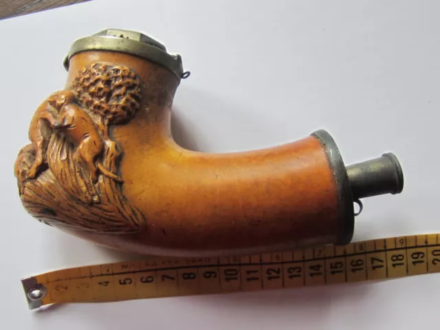 Riesige Antike Meerschaumpfeife Pfeifenkopf Handgeschnitzt Jagdszene