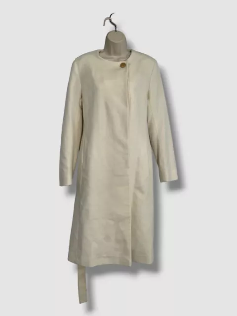 $1895 Fleurette Women's Ivory Belted Long Cashmere-Wool Coat Jacket Size 10