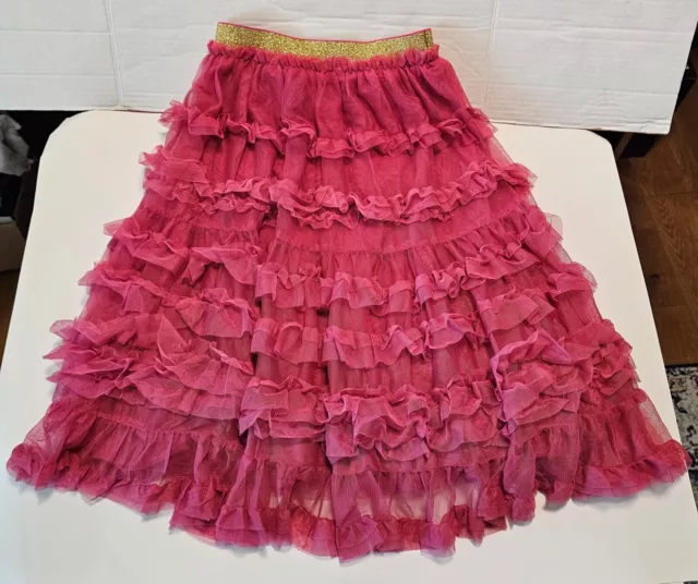 Mini Boden Girls Pink Tulle Midi Skirt Ruffle Twirl Party Size 8-9