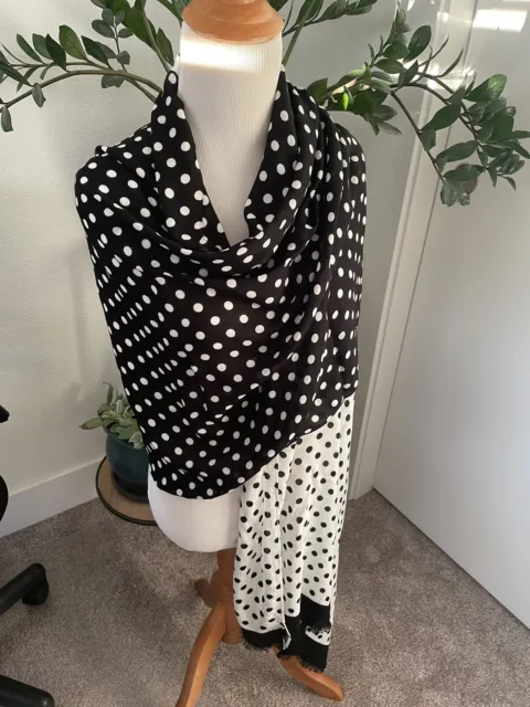 Kate Spade New York Black and White Polka Dots "spot"  Wrap Scarf 28x80 EUC