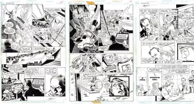 1994 Dc Comics Gunfire Original Comic Art Pages 3 Consecutive Page Lot Artwork