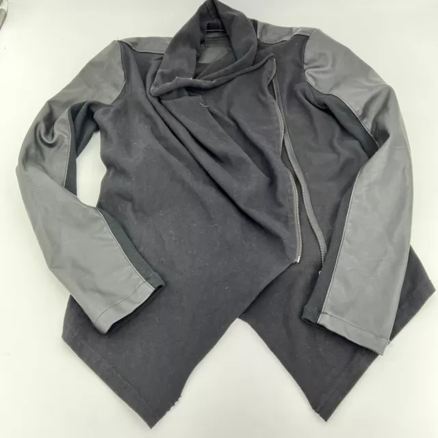 BLANKNYC Moto Jacket Womens M Black Faux Leather Draped Zip Front Long Sleeve