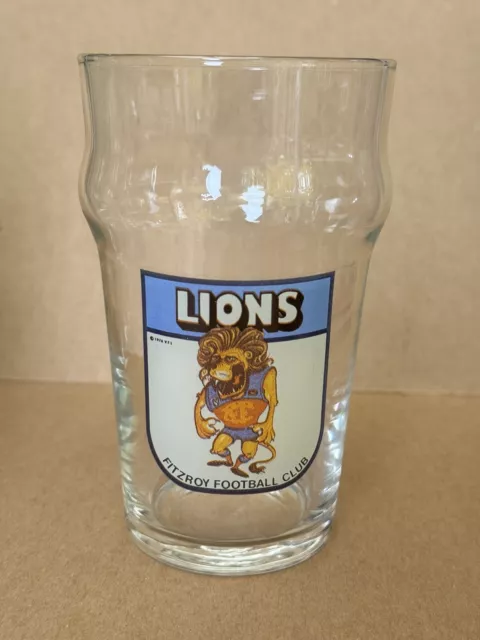 Vintage 1976 Beer Glass Fitzroy Football Club Lions VFL  AFL Mug Pint 13CM