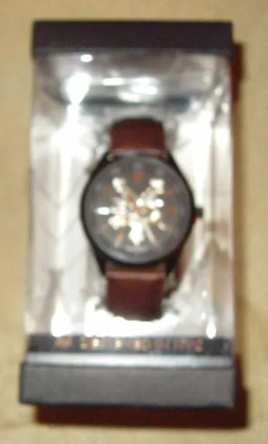 Brand New Boxed Zoo York Mens Watch Brown Band Black Dial Silver Gear Logo 53686
