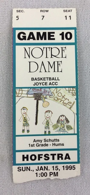 1995 01/15 Hofstra at Notre Dame Basketball Ticket Stub - Seat 11