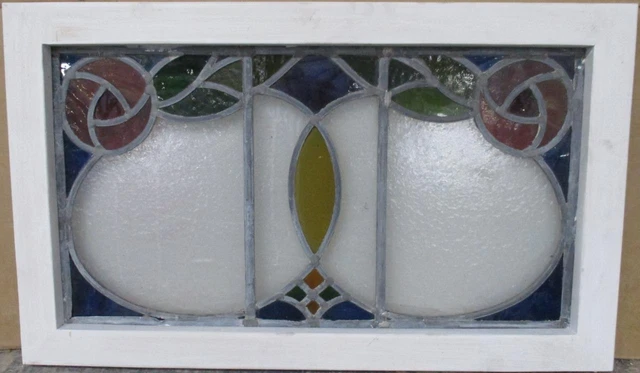 MIDSIZE OLD ENGLISH LEADED STAINED GLASS WINDOW Gorgeous Roses 23" x 13.75"