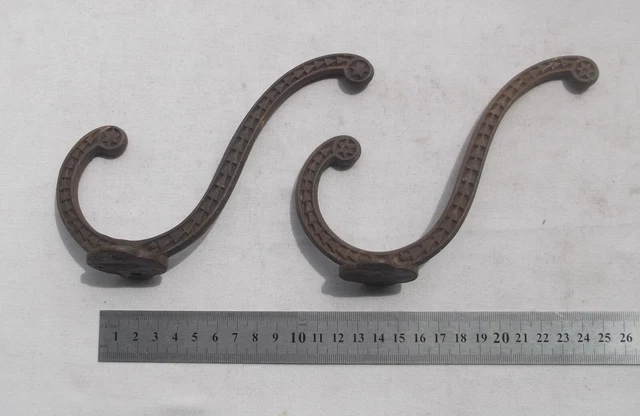 Pair of Ornate Large Old Antique Vintage Coat Hooks Kitchen Wall Hat Hook Robes