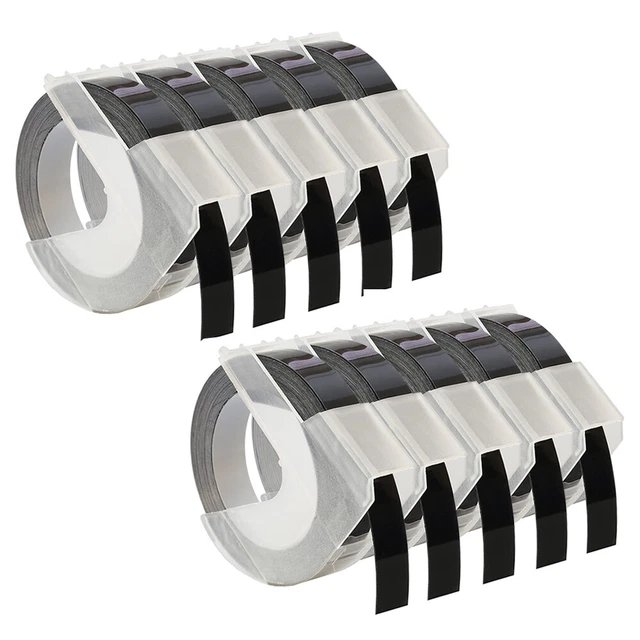10 Roll Compatible for Dymo Embossing Label Tape 9mm Black for Dymo Omega Junior