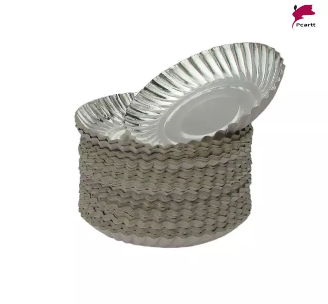 Handmade Disposable eco Friendly Silver Paper Pattal Round Plate (Pack of 100)