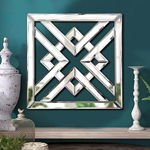 QMDECOR Decor Mirror Size 12x12 inches Square Mirrored Silver Wall Decorative