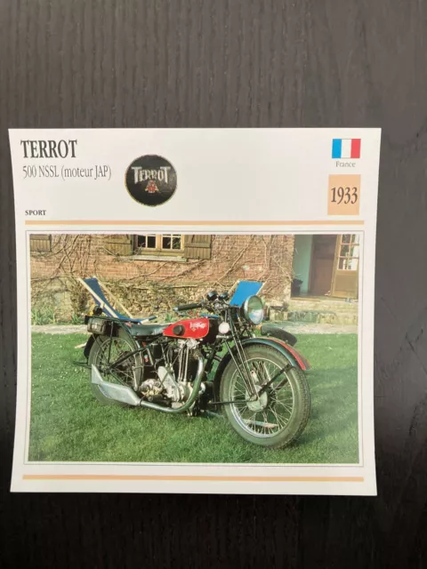 CARTE FICHE MOTO collection ATLAS TERROT 500 NSSL MOTEUR JAP