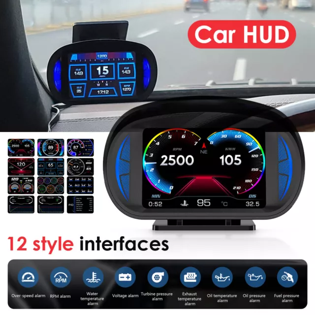 Universal Auto HUD OBD2+GPS Head-Up Display Drehzahlmesser Alarm Geschwindigkeit