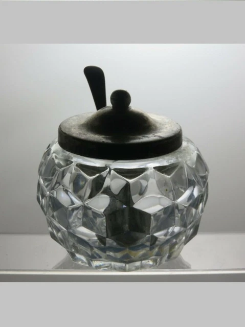 Pressglas Glas oder Schmuckset mit silbernen Deckel 4 1/2" - 63D