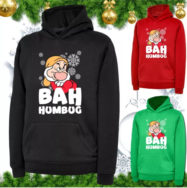 Bah Humbug Grumpy Old Christmas Hoodie Funny Sarcastic Xmas Santa Hat Hood Top