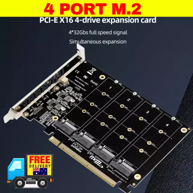 PCI Express 4.0 X16 4 Port M.2 NVME SSD Adapter Raid Card 2230 2242 2260 2280