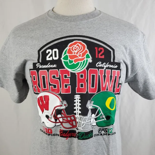 Rose Bowl 2012 T-Shirt Adult Medium Gray Crew Wisconsin Badgers vs Oregon Ducks