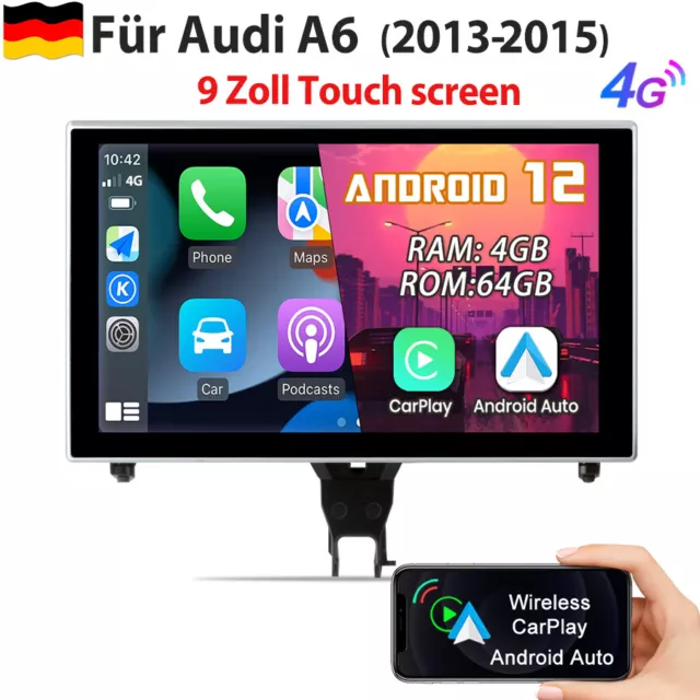 9" Android 12 Autoradio Carplay Für Audi A6 2013-2015 GPS Navi WIFI 4G SWC 4+64G