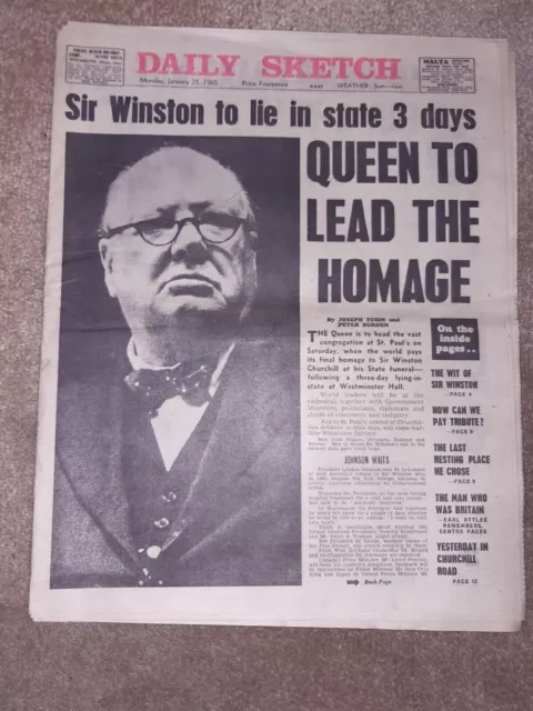 Daily Sketch Winston Churchill Death 25 January 1965 Original newspaper.