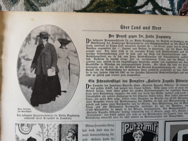 1907 Zeitungsdruck R305 Anita Augspurg Prozess in Hamburg Feminismus Feministin