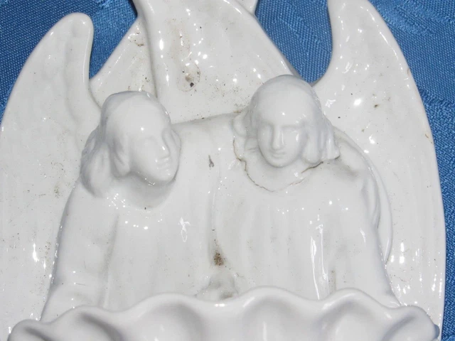 04J34 OLD GRAND BENITIER DOUBLE GUARDIAN ANGEL PORCELAIN PARIS 1880 19th century 3