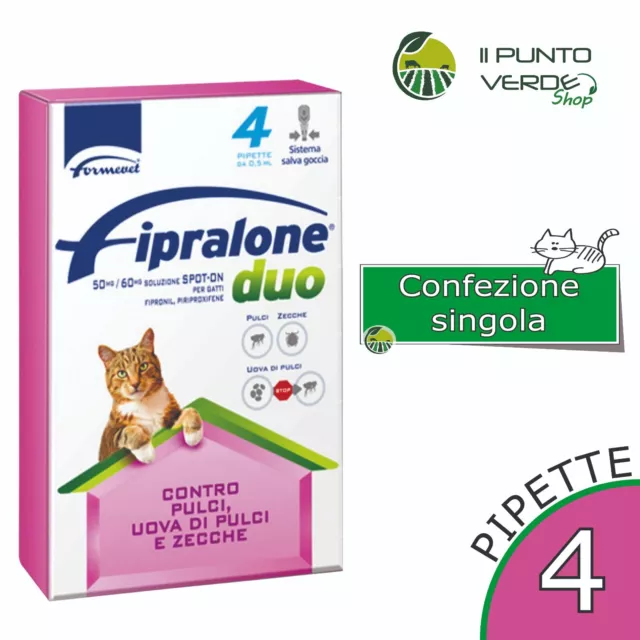 Fipralone DUO antiparassitario SPOT-ON 4 PIPETTE per GATTI contro PULCI e ZECCHE