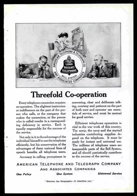 1918 Ad ATT American Telephone and Telegraph Bell System Female Operator