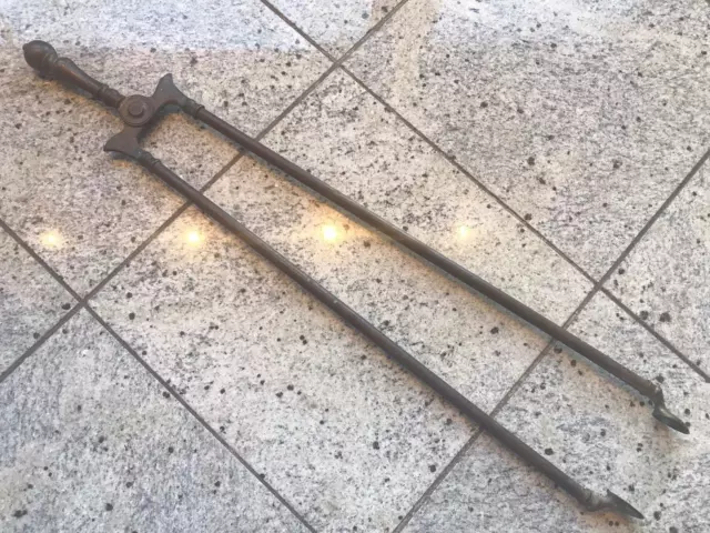 Antik Kohlezange Messing 9x64cm für Kamin u Ofen Dekoration Werkzeug Technik