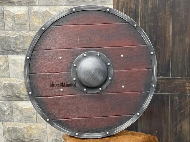 Bouclier Viking Ragnar En Bois Et Acier – Prêt Au Combat, LARP, Reproduction Médiévale