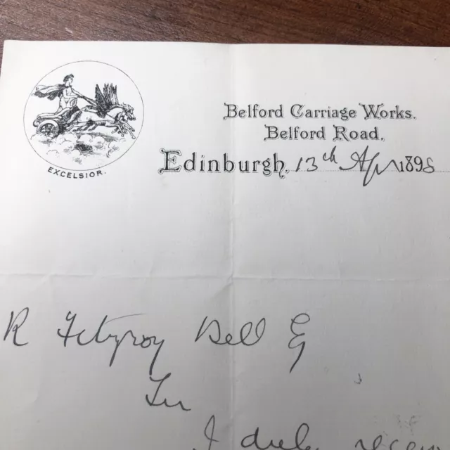 1898 BELFORD CARRIAGE WORDS EDINBURGH Antique Invoice with Inland Revenue Stamp
