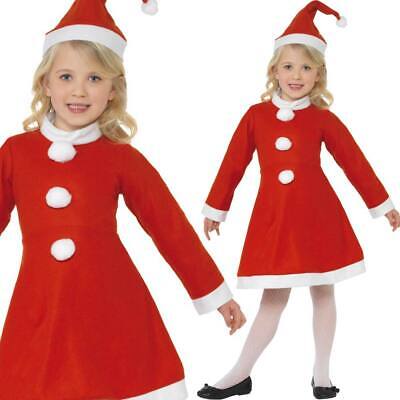 Ragazze Miss Babbo Natale Vestito Costume + Cappello Bambini Vestito Natale