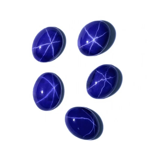 6 Rays Blue Star Sapphire Cabochon Oval 45.95Cts Natural 5 PCs Bulk Lot Gemstone