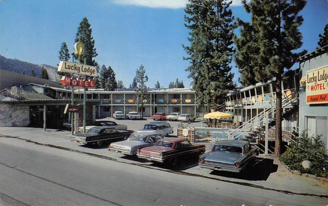 LUCKY LODGE MOTEL Stateline, CA Lake Tahoe Roadside ca 1960s Vintage Postcard