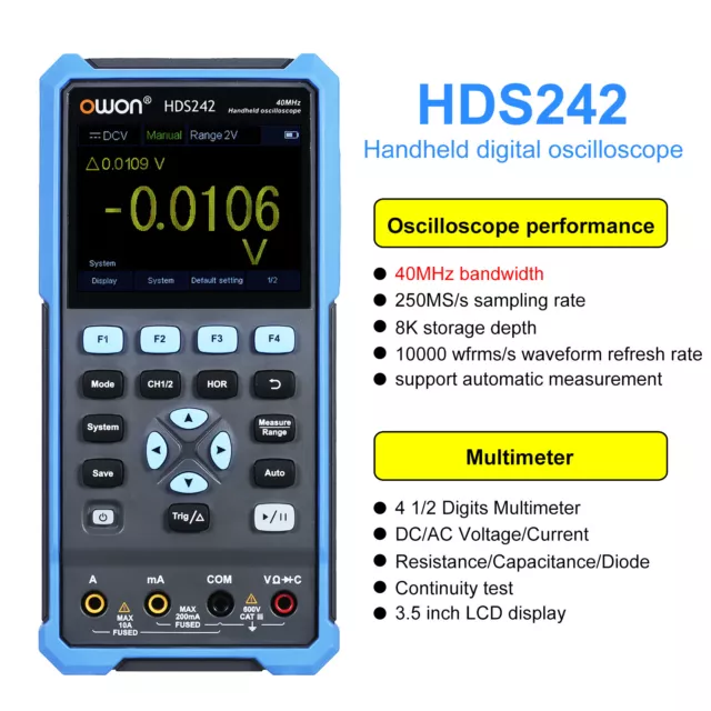 OWON HDS200 Series Handheld Digital Oscilloscope 2CH+1CH Waveform Generator USB