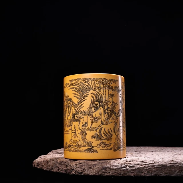 Collection of handmade bamboo carving pen holders