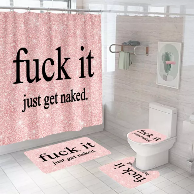 Get Naked Shower Curtain Bathroom Rug Set Bath Mat Non-Slip Toilet Lid Cover~