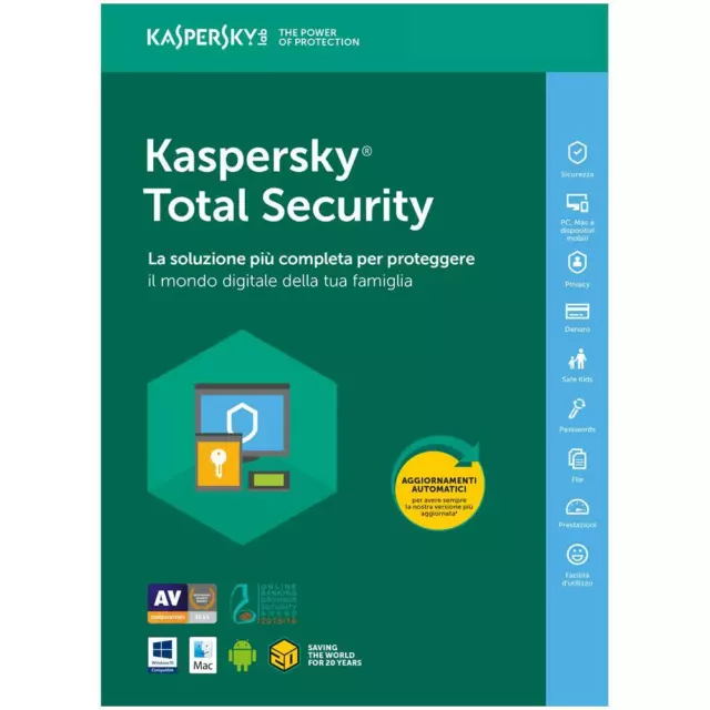 Kaspersky Total Security 2024 3 PC / Dispositivi 1 ANNO incl. Antivirus UE IT