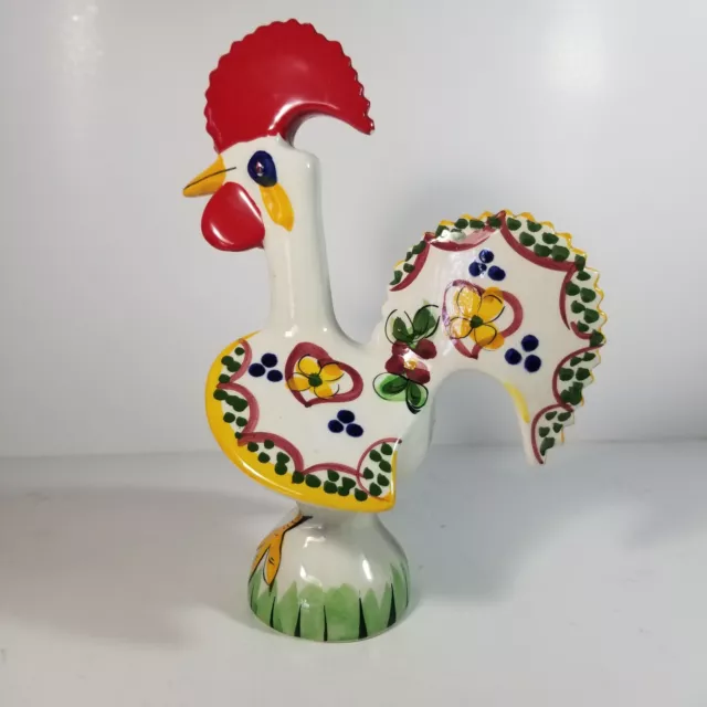 7.5" Lucky Rooster Figurine Folk Art Ceramic Pottery Hand Painted